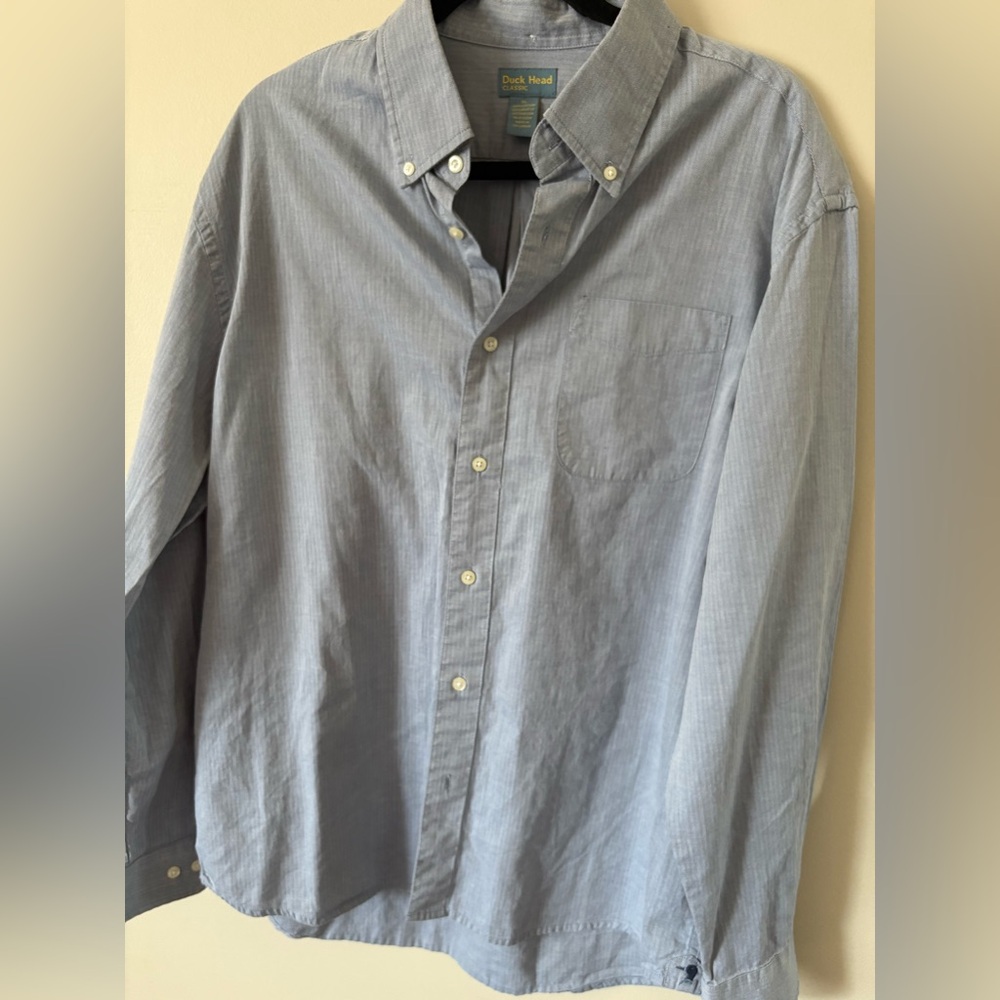 Duck Head Long Sleeve Blue/Grey Gingham Stripe Button Down Men’s Shirt XL - Picture 2 of 7